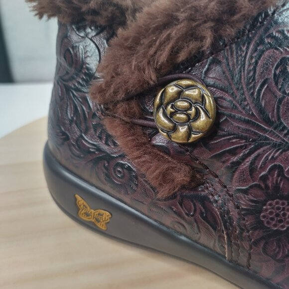 Alegria Meri Boots Tooled Leather & Faux Fur Brown Booties Women 37 / US 7 - Picture 2 of 12
